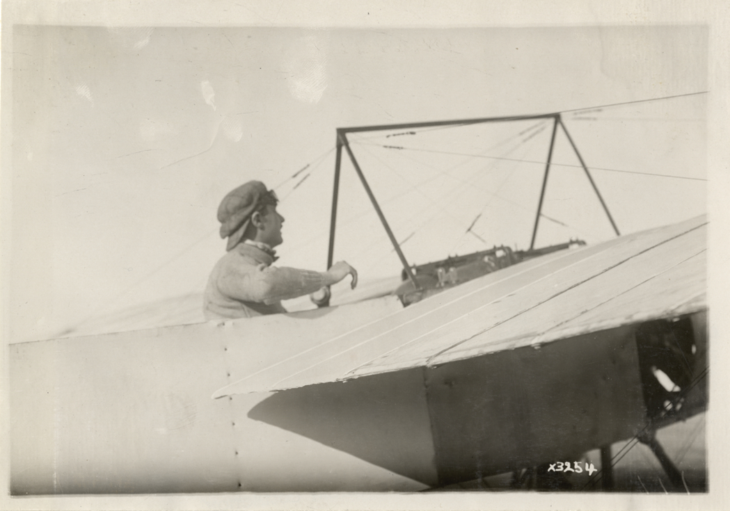 Aviator in airplane at Detroit aviation meet