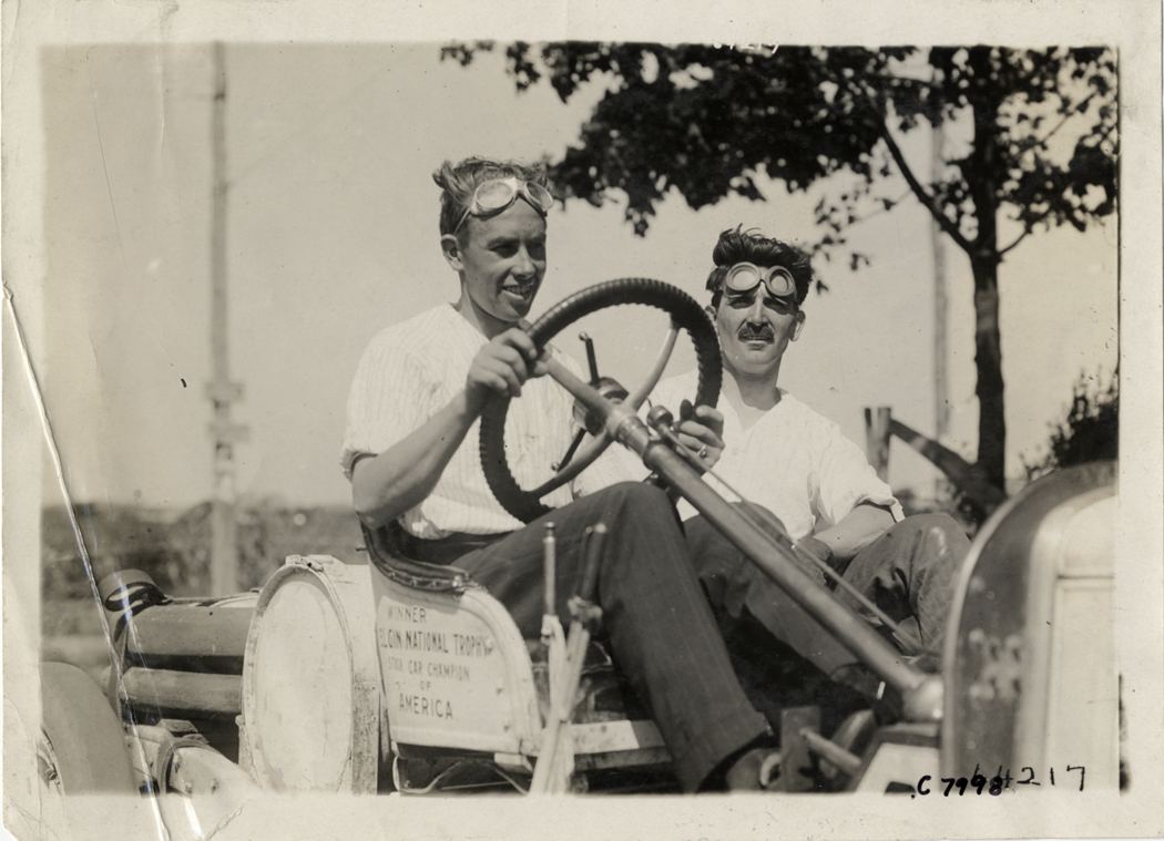 Ralph Mulford and passenger in racecar