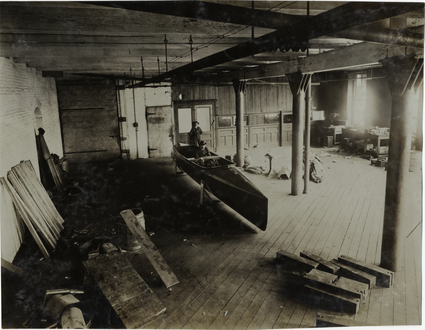 Motorboat in workshop