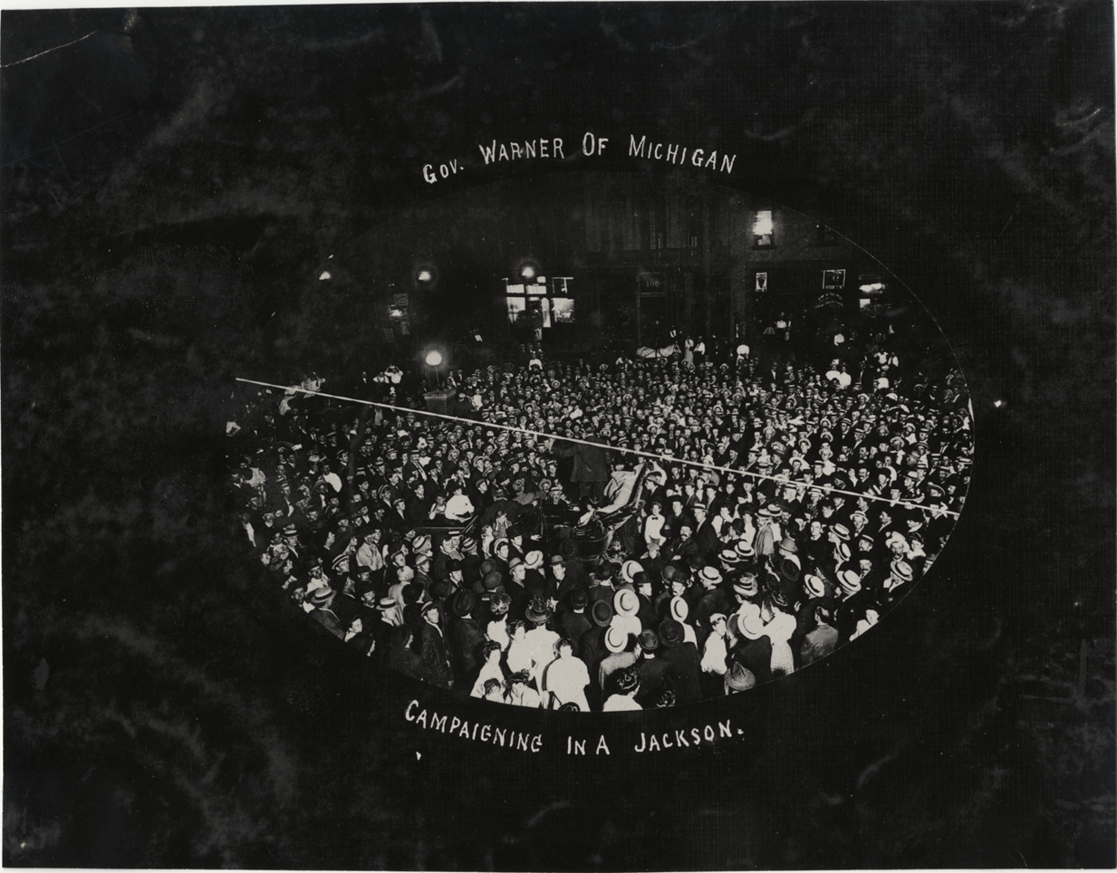 Governor Fred M. Warner campaigning in Jackson, Michigan
