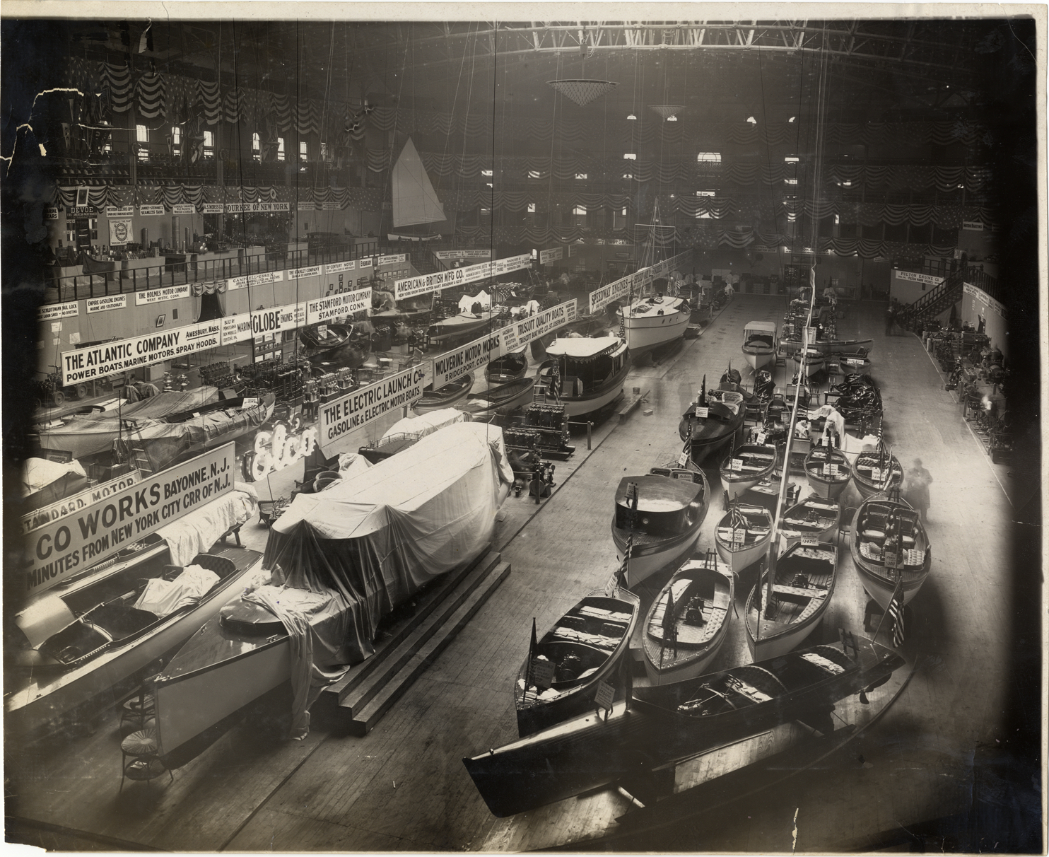 Vendor displays at 1909 New York Boat Show