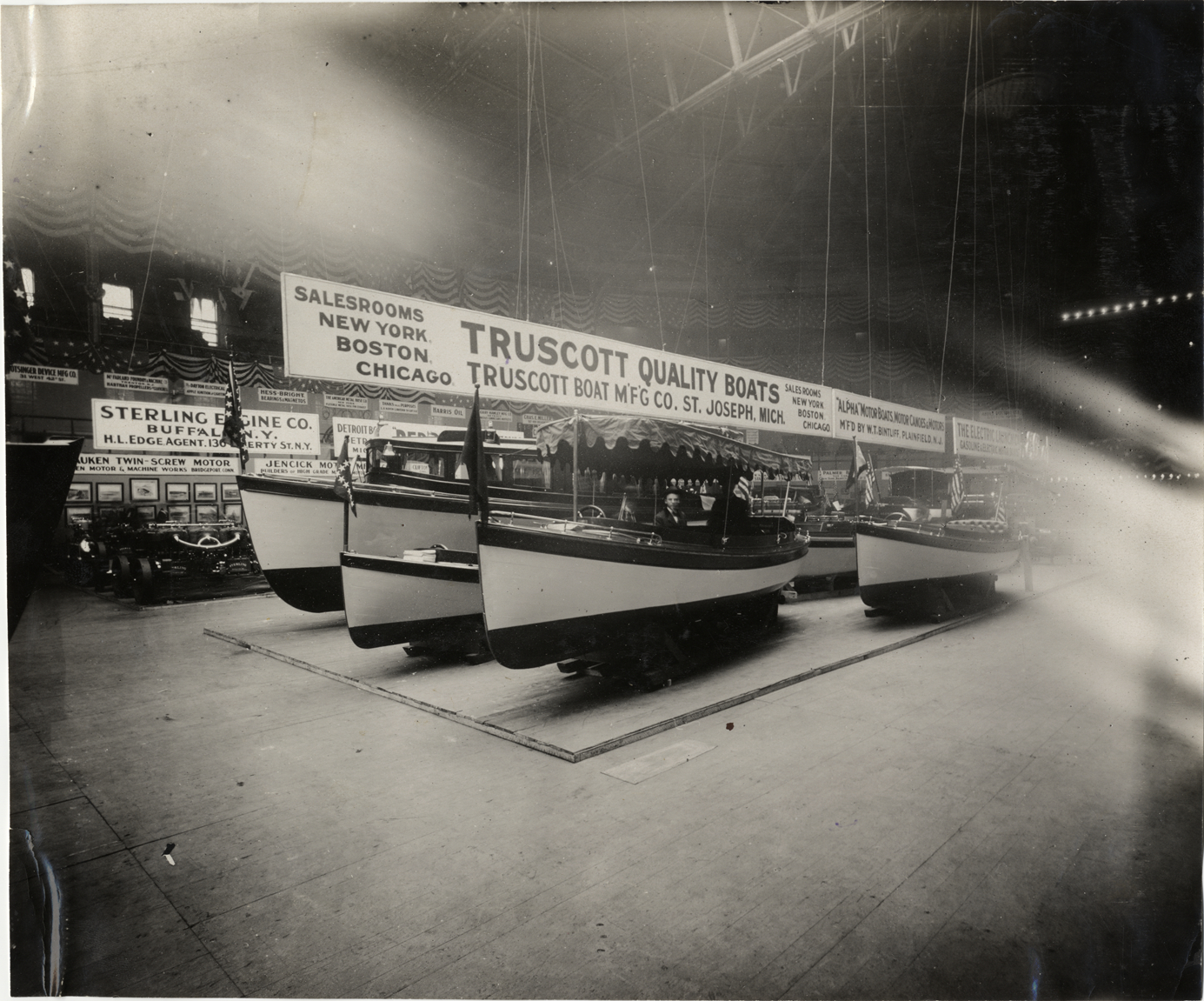 Truscott Boat Manufacturing Company display, 1909 New York Boat Show