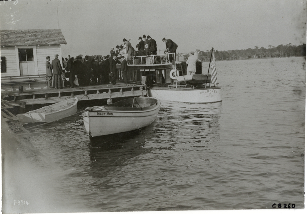 Boats moored to dock, Palm Beach boat carnival