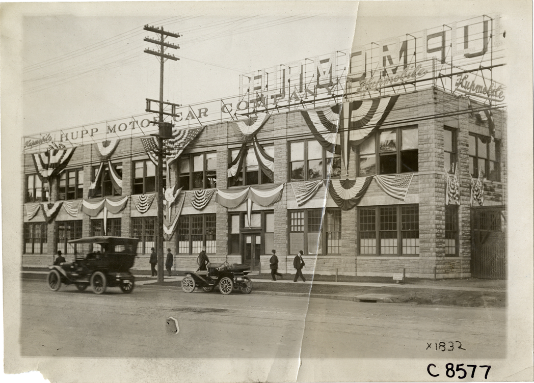 Hupp Motor Car Company factory decorated for Elks Club convention, Detroit, Michigan