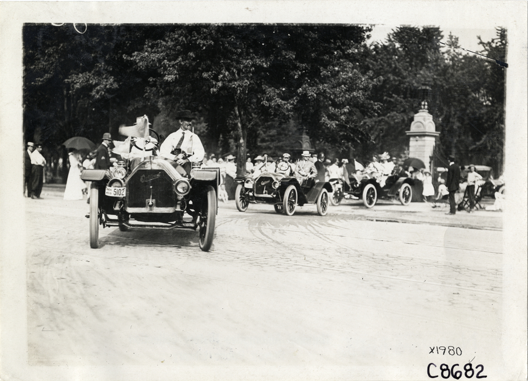 Automobiles in parade, Elks Club convention, Detroit, Michigan
