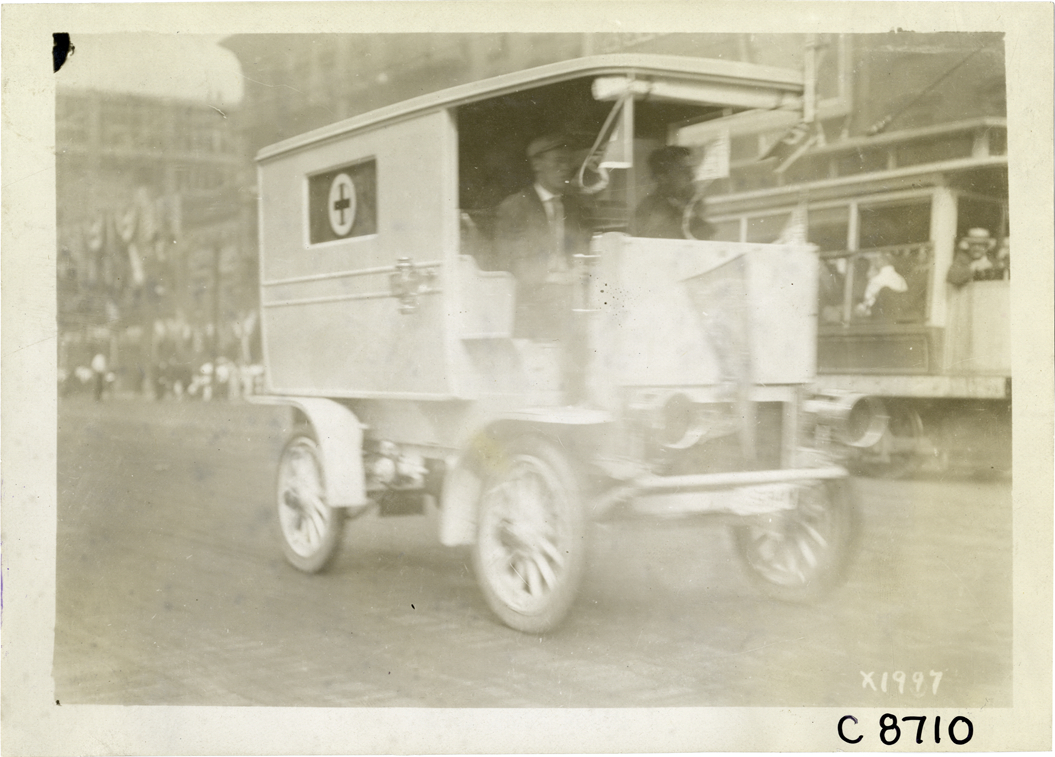 Truck or ambulance at parade, Elks Club convention, Detroit, Michigan