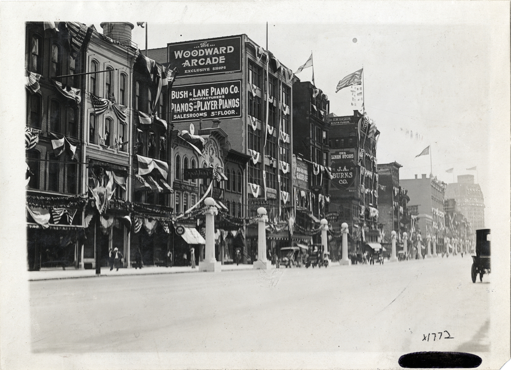 Buildings decorated for Elks Club convention, Detroit, Michigan