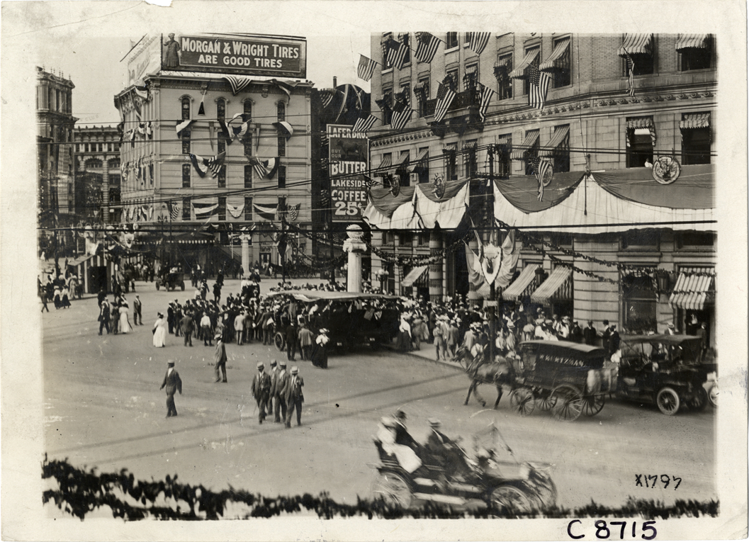 Buildings decorated for Elks Club convention, Detroit, Michigan