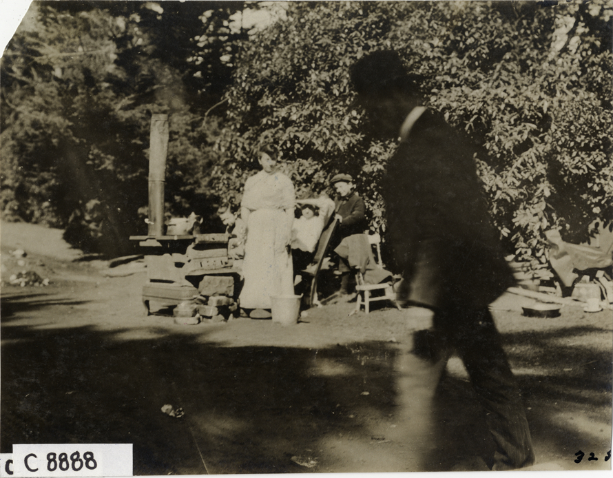 Woman cooking in park, 1906 San Francisco earthquake and fire