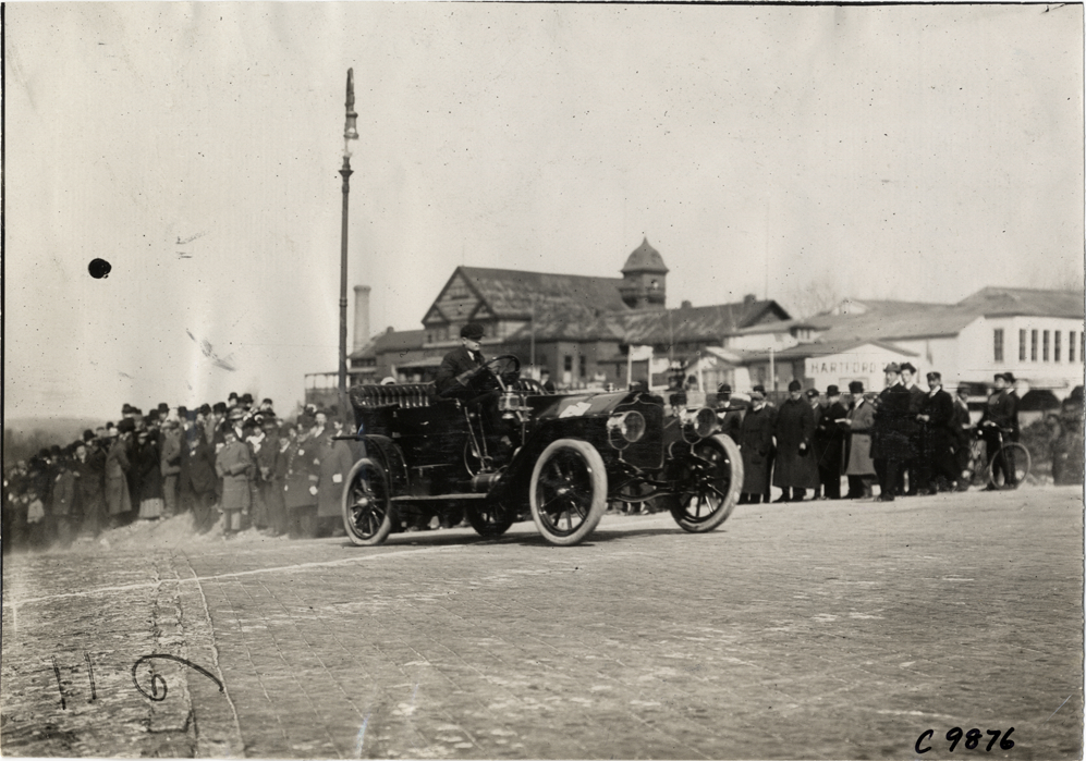 Aiken driving National racecar, 1909 Fort George Hill Climb