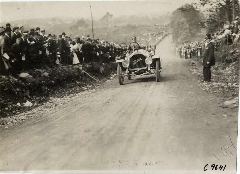 James B. Ryall driving Buick racecar, 1909 Dead Horse Hill Climb