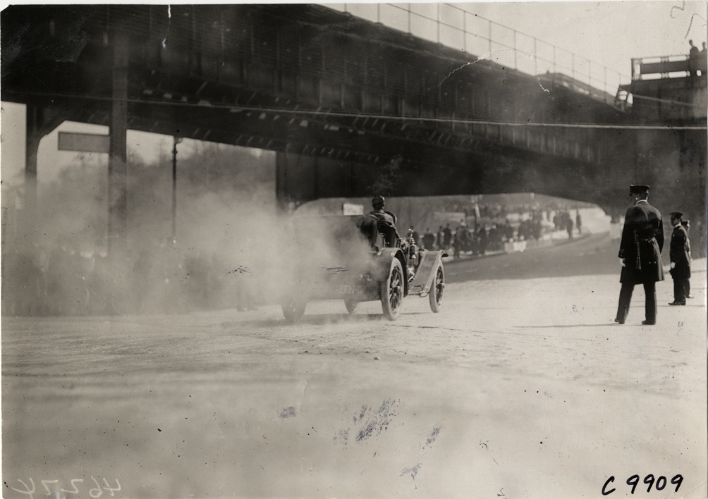 Driver in Acme racecar, 1909 Fort George Hill Climb