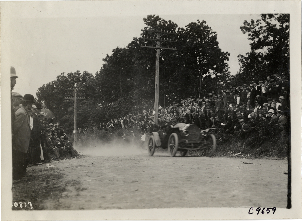 Driver in racecar, 1910 Dead Horse Hill Climb