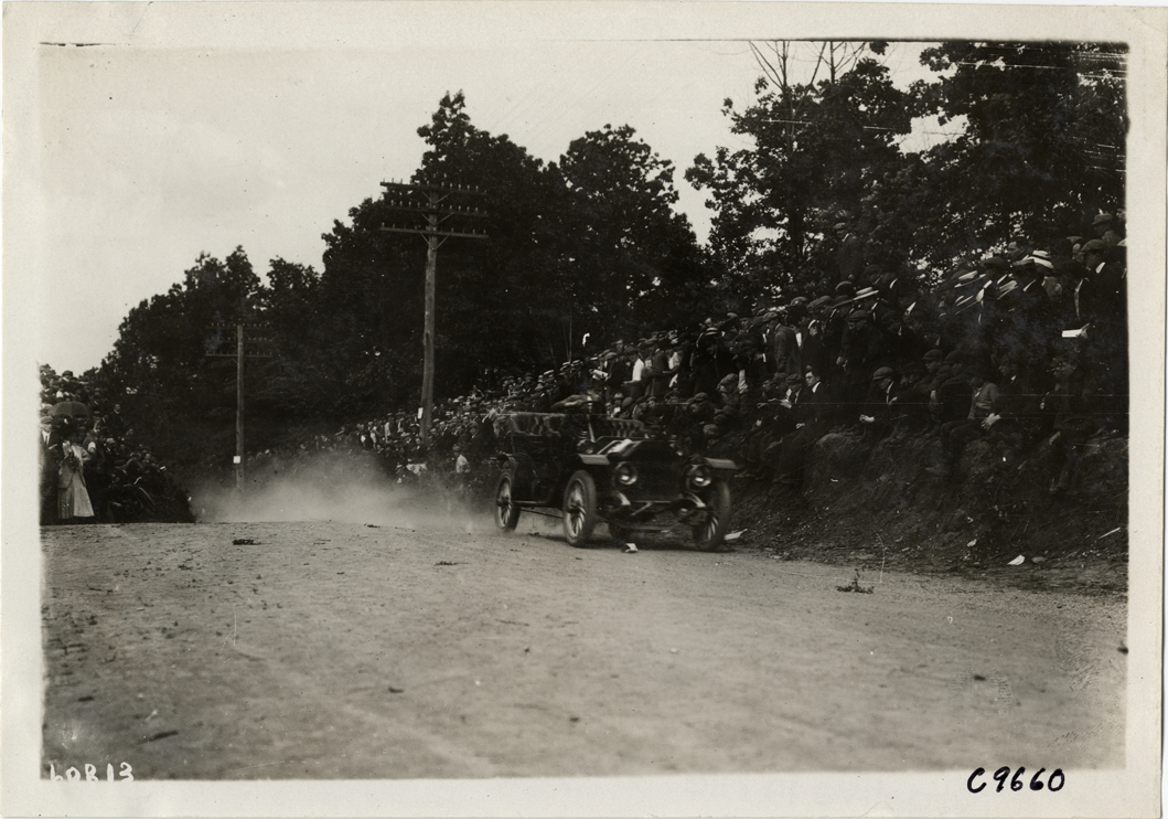 Driver in racecar, 1910 Dead Horse Hill Climb