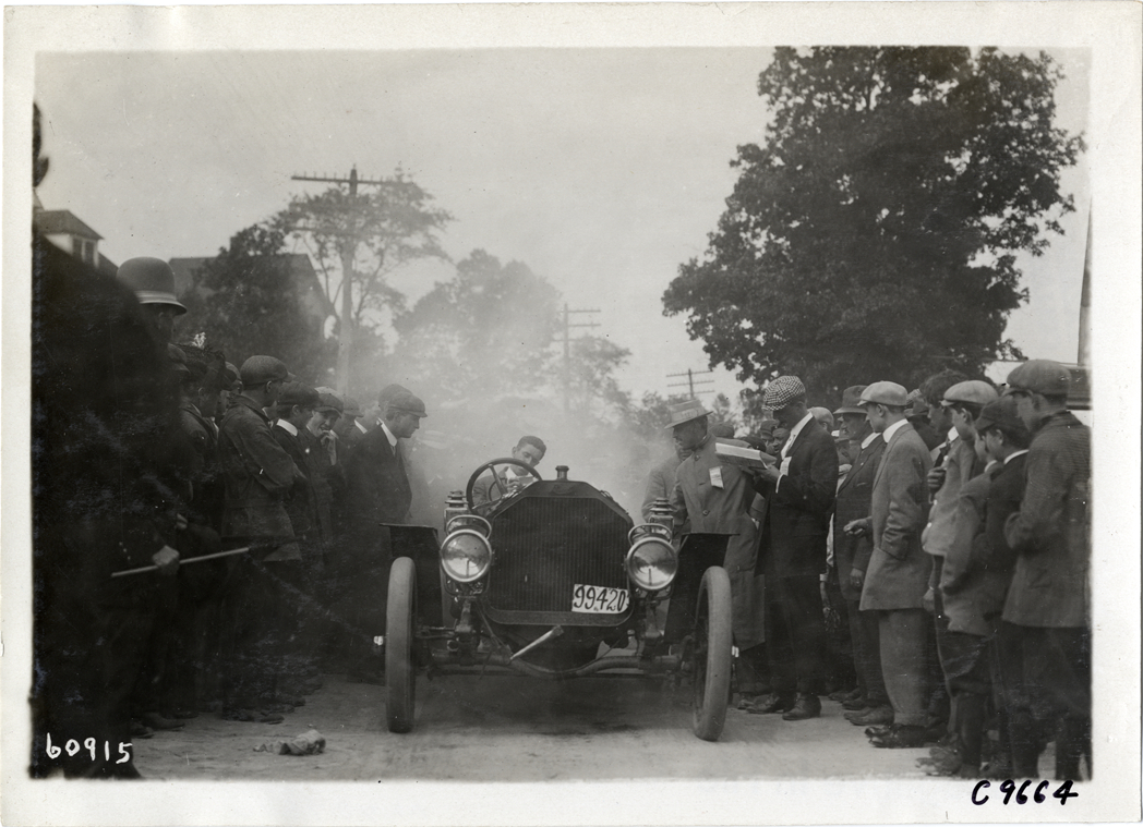 Driver in racecar, 1910 Dead Horse Hill Climb