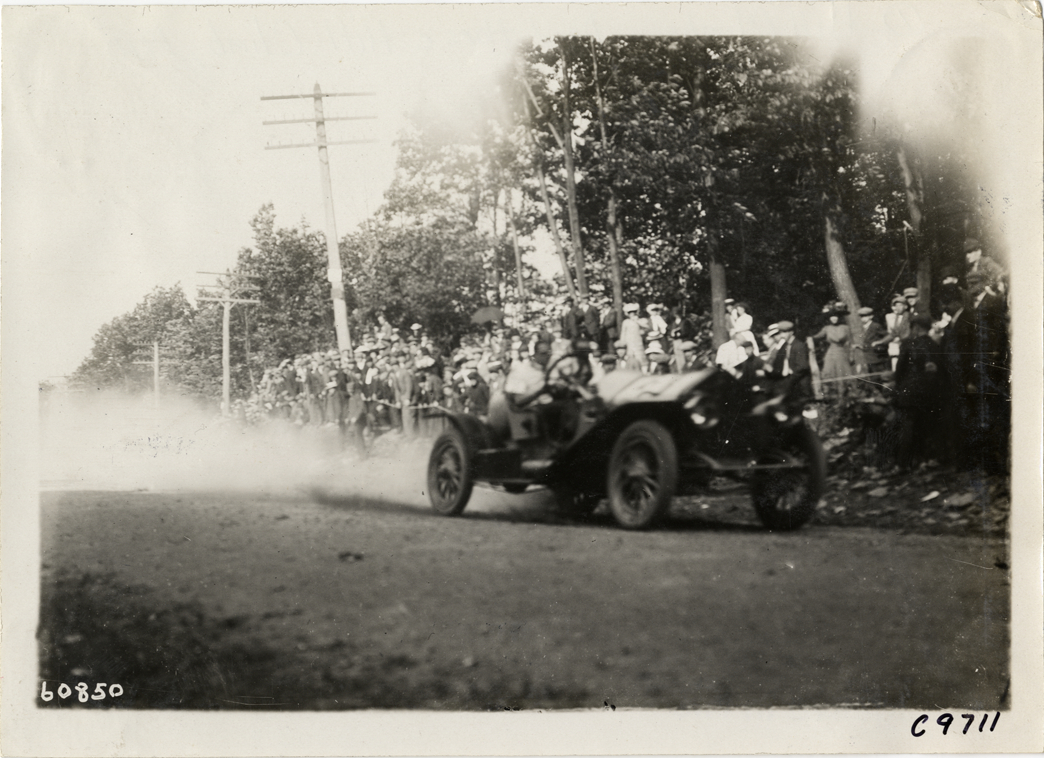 Driver in racecar, 1910 Dead Horse Hill Climb