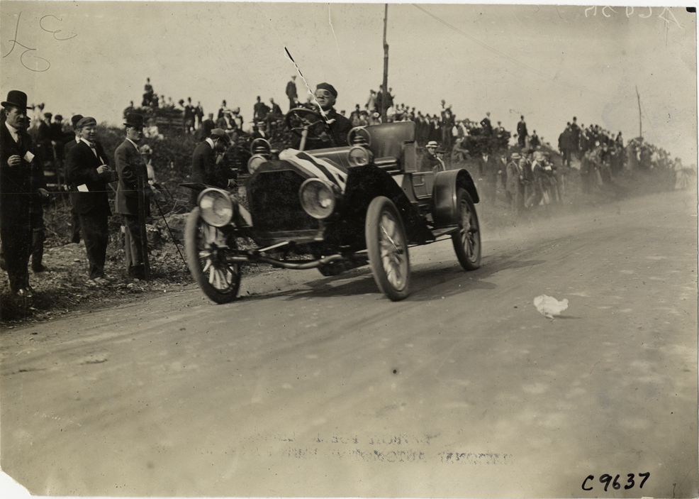 Chester M. Stanley driving Buick racecar, 1909 Dead Horse Hill Climb