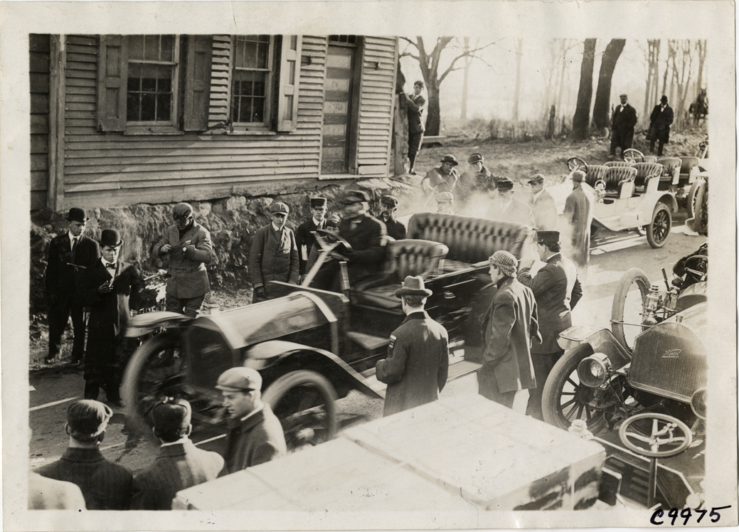 Driver in racecar, 1909 Edgewater-Fort Lee Hill Climb