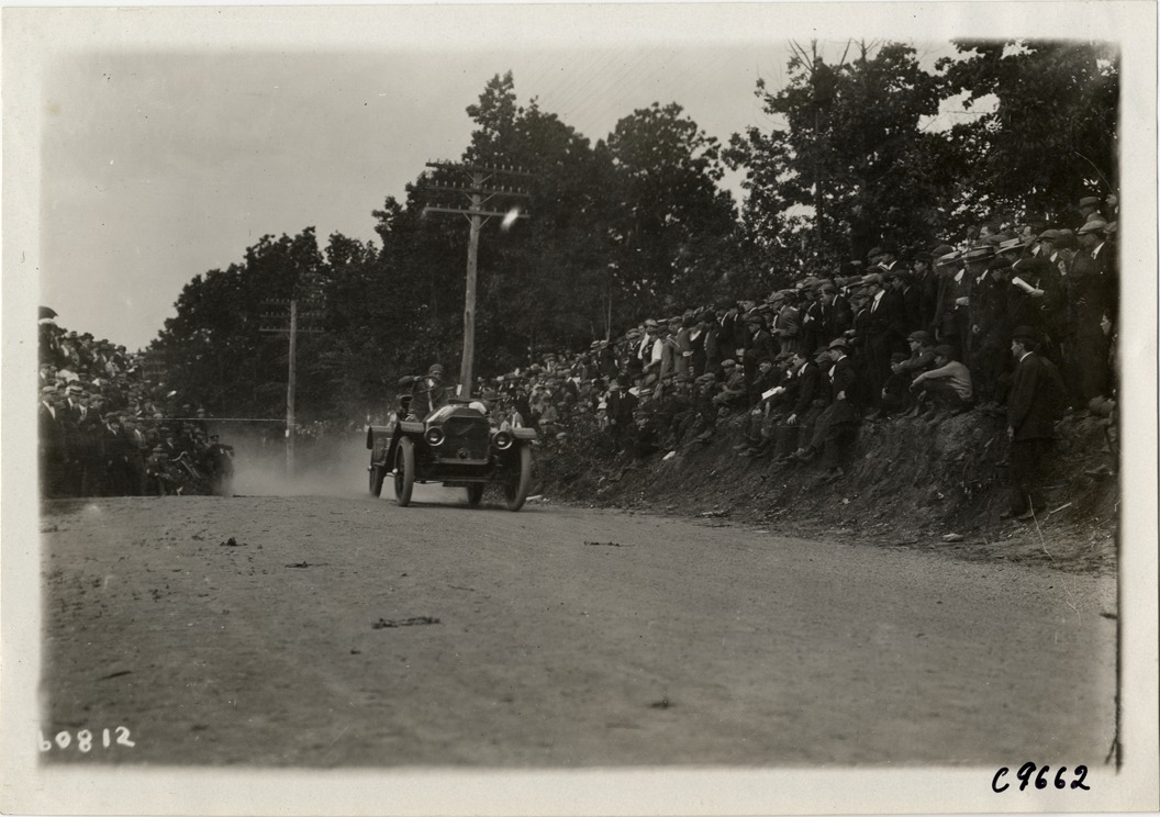 Driver in racecar, 1910 Dead Horse Hill Climb