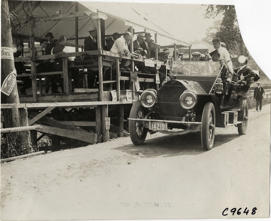Official car in front of reviewing stand, 1909 Dead Horse Hill Climb