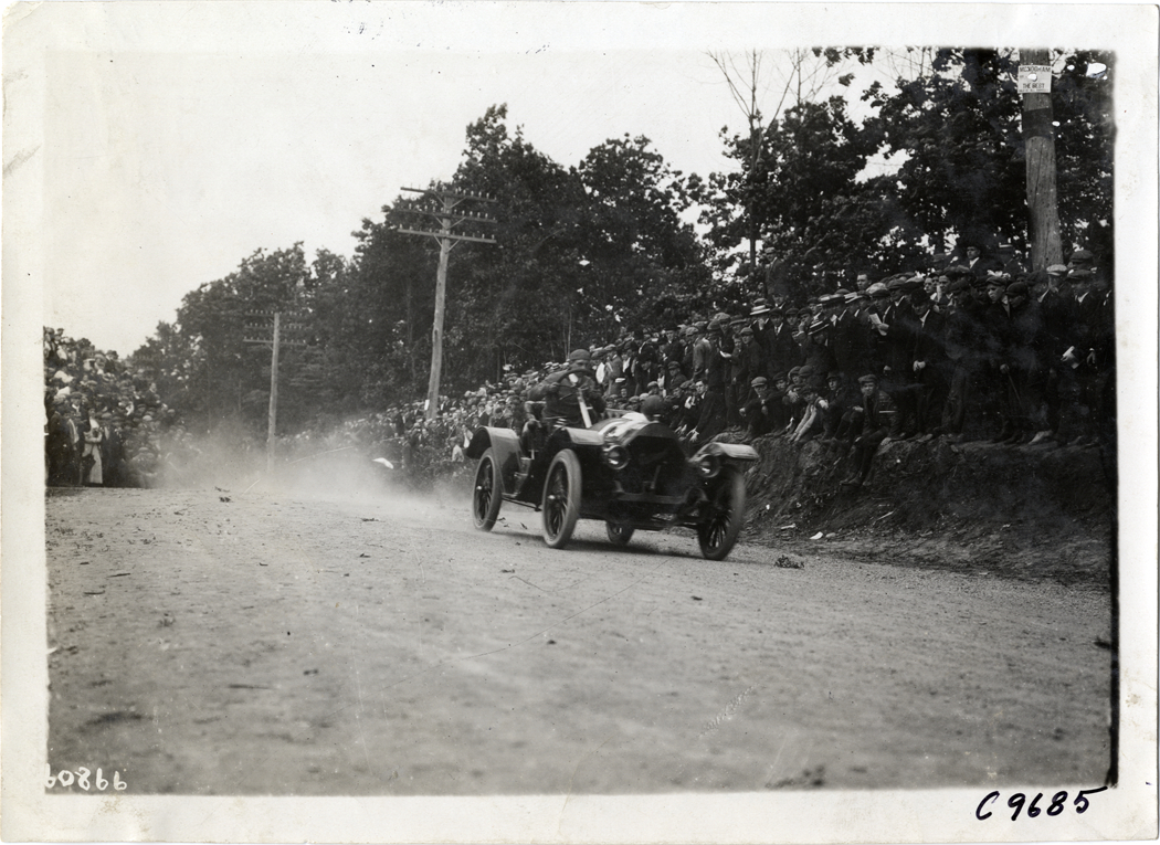Driver in racecar, 1910 Dead Horse Hill Climb