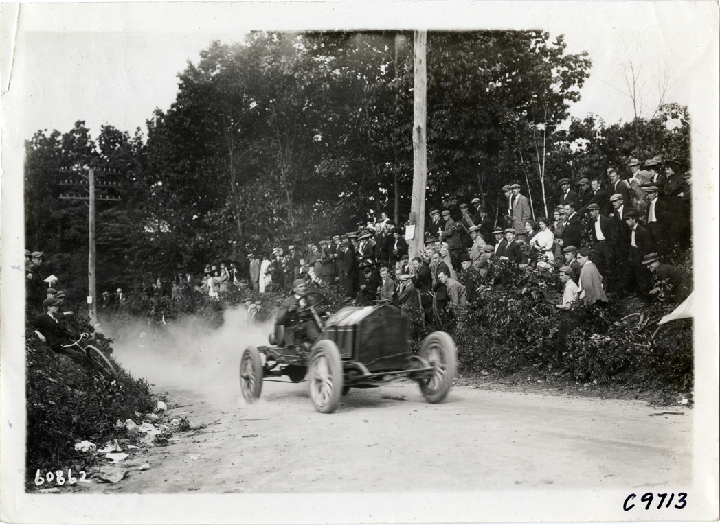 Driver in racecar, 1910 Dead Horse Hill Climb