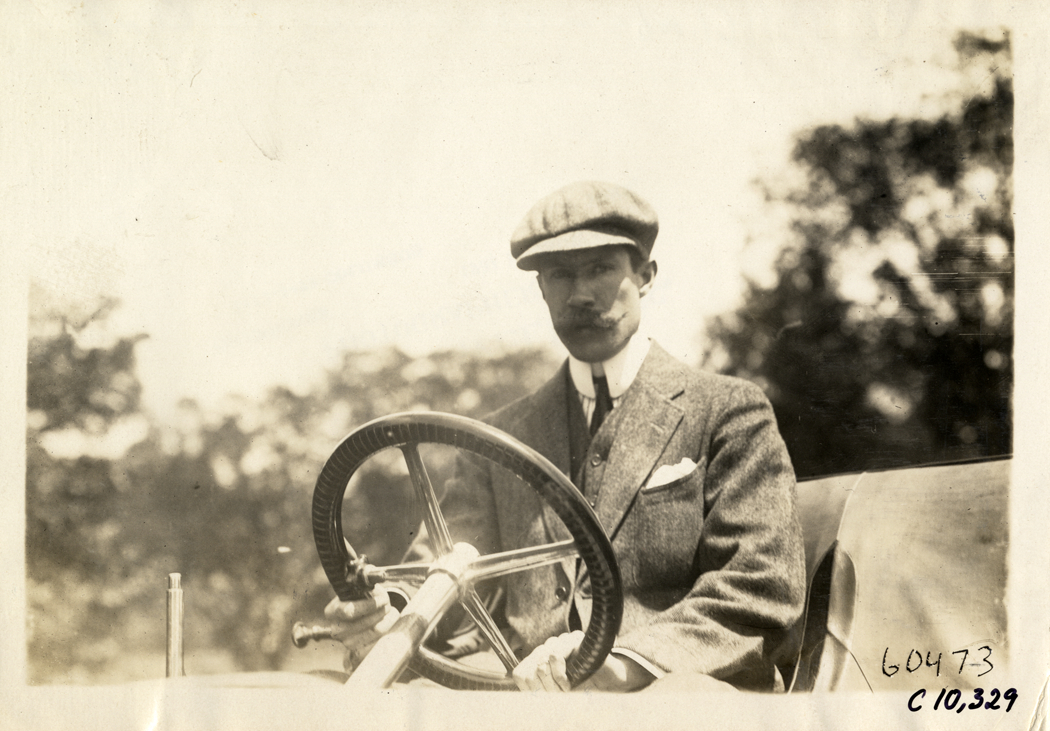 Driver in racecar, 1910 White Plains Hill Climb
