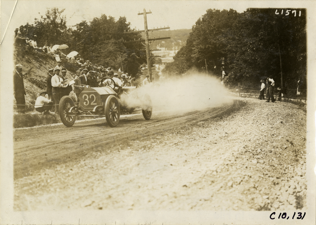 Driver in racecar, 1910 Port Jefferson Hill Climb