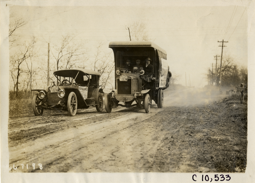 1911 Commer truck and Guy Vaughan automobile