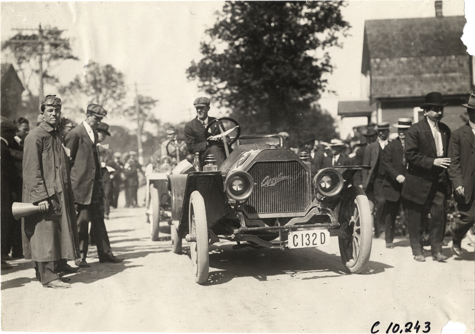 H.P. Coates driving Overland racecar, 1909 Shingle Hill Climb