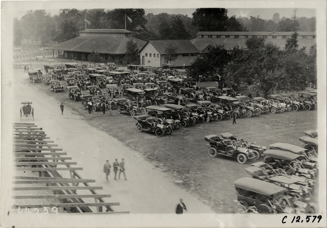 Automobiles in parking lot, Empire City track