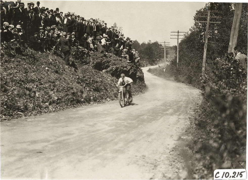 S.T. Kellogg racing Excelsior motorcycle, 1909 Shingle Hill Climb