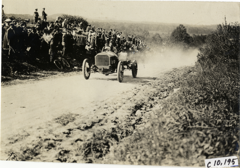 Driver in racecar, 1909 Shingle Hill Climb