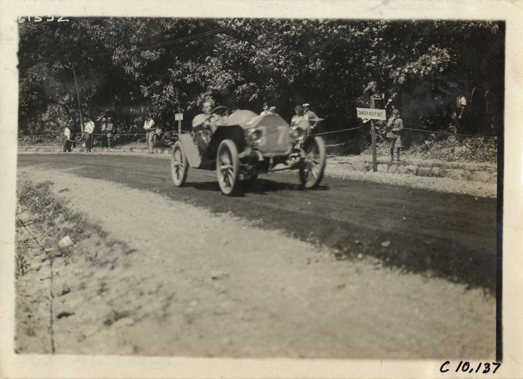 Driver in racecar, 1910 Port Jefferson Hill Climb