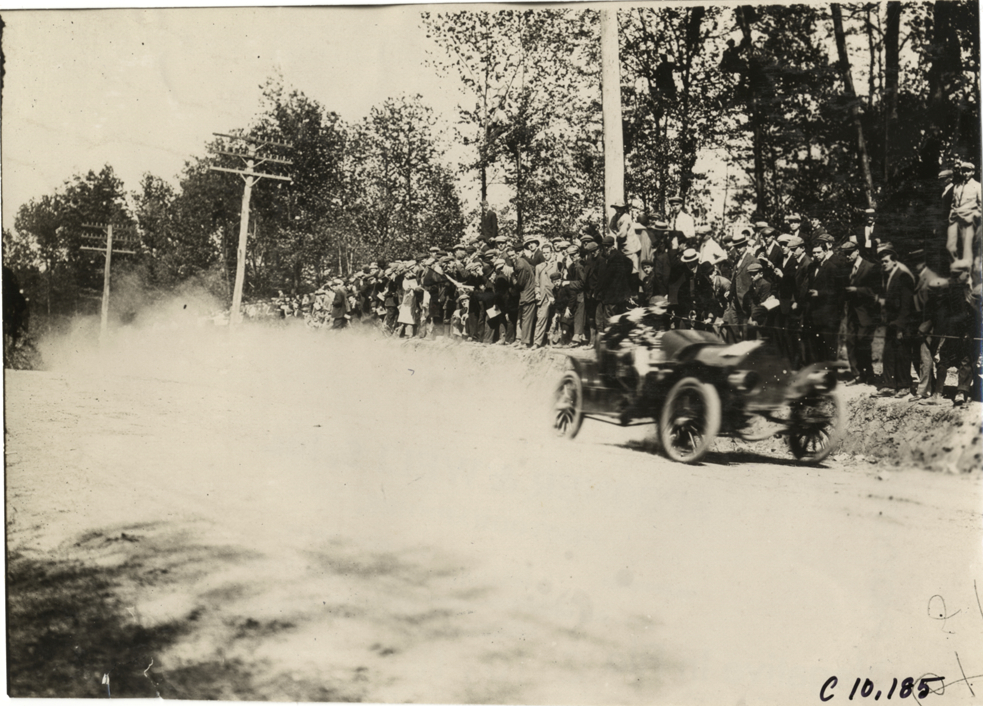 Driver in racecar, 1909 Shingle Hill Climb
