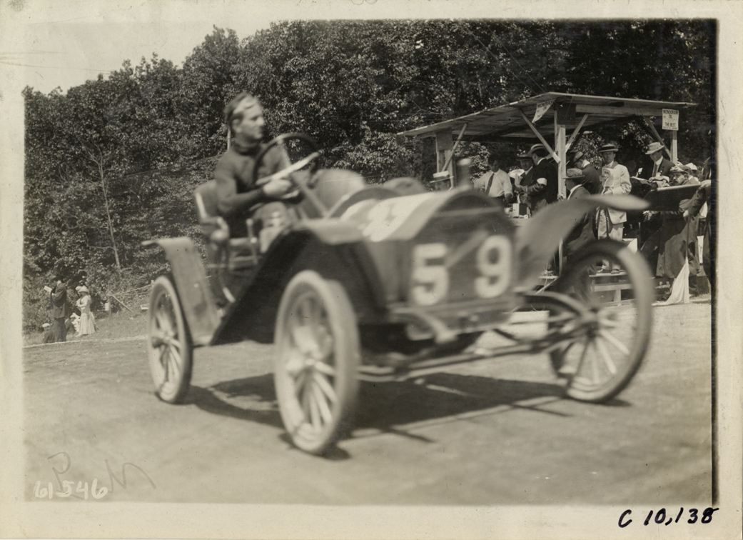 Driver in racecar, 1910 Port Jefferson Hill Climb