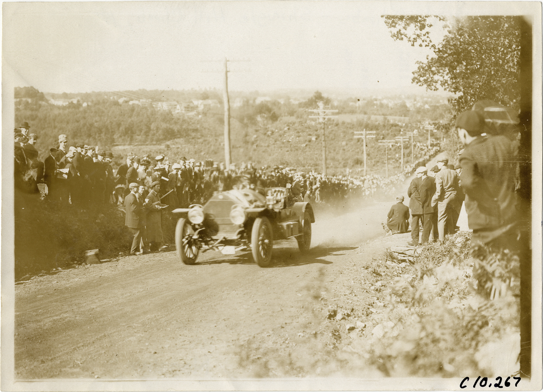 Driver in racecar, 1910 Shingle Hill Climb