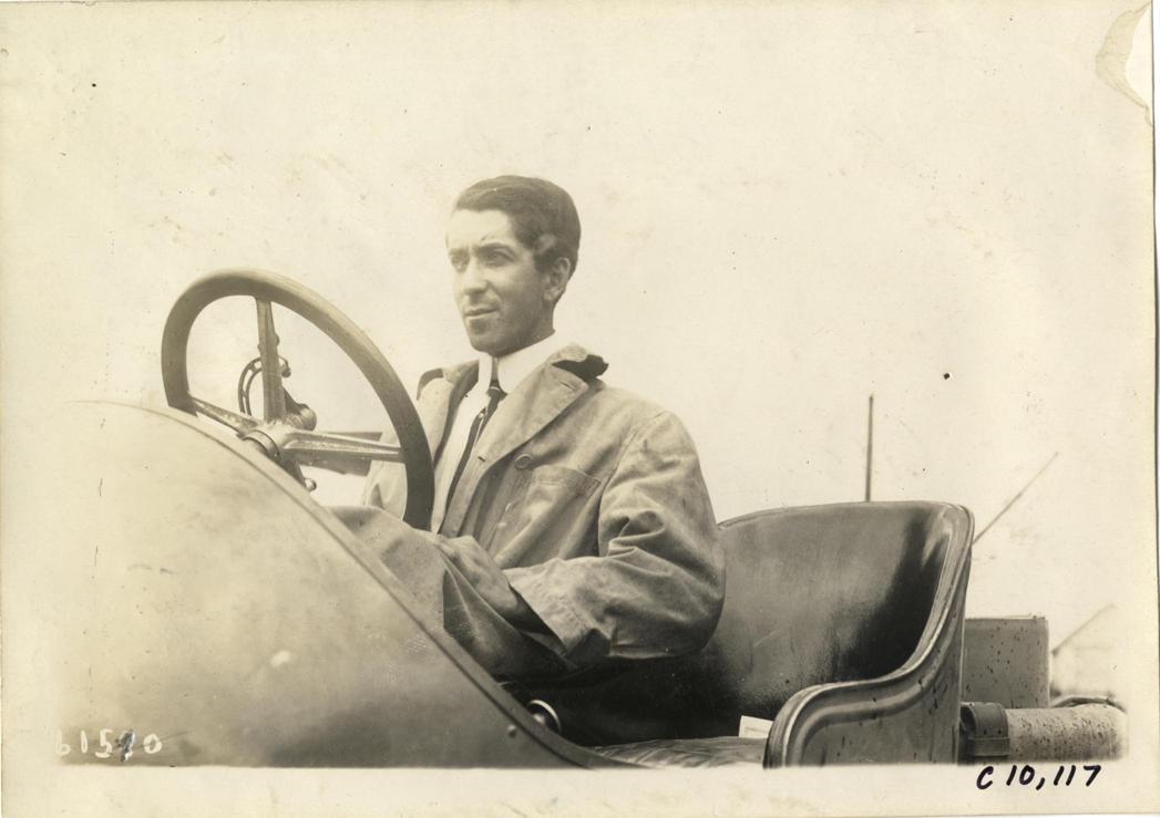 Driver in racecar, 1910 Port Jefferson Hill Climb