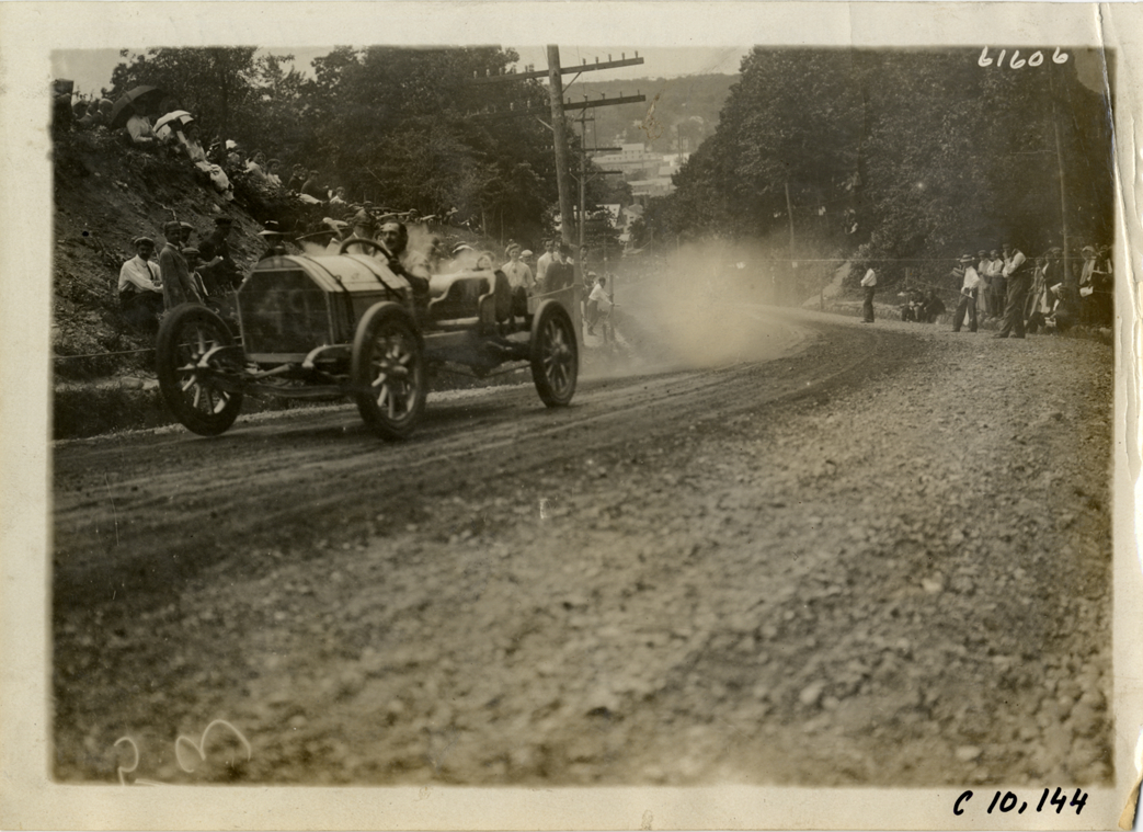 Driver in racecar, 1910 Port Jefferson Hill Climb