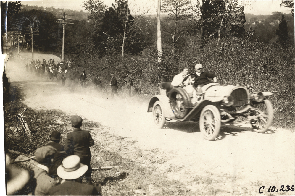 Frank S. Fellows driving Pope-Hartford racecar, 1909 Shingle Hill Climb