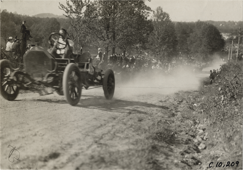 T.C. Walker driving Palmer-Singer racecar, 1909 Shingle Hill Climb