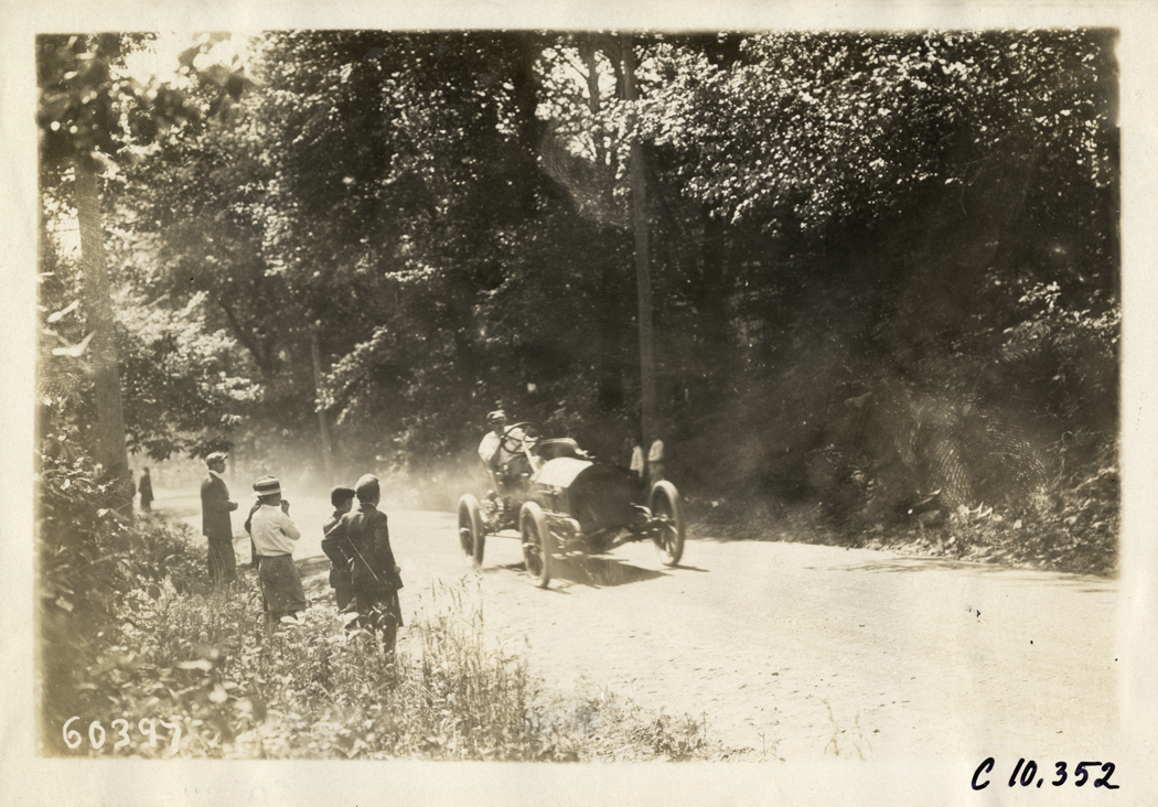 Driver in racecar, 1910 White Plains Hill Climb