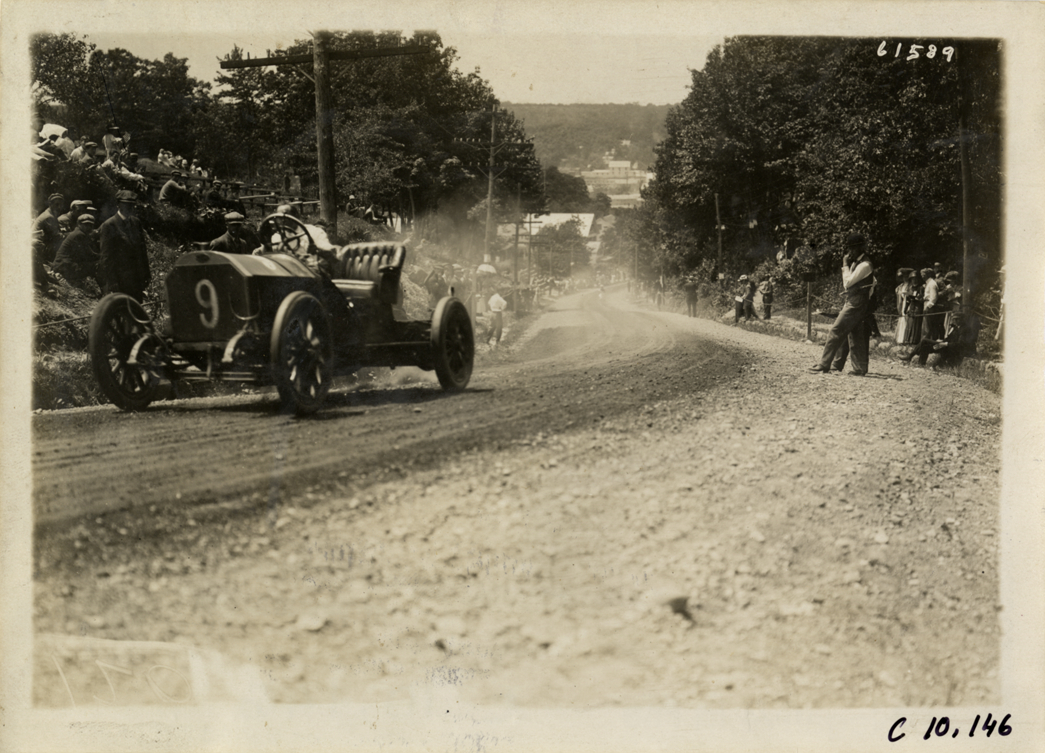 Driver in racecar, 1910 Port Jefferson Hill Climb