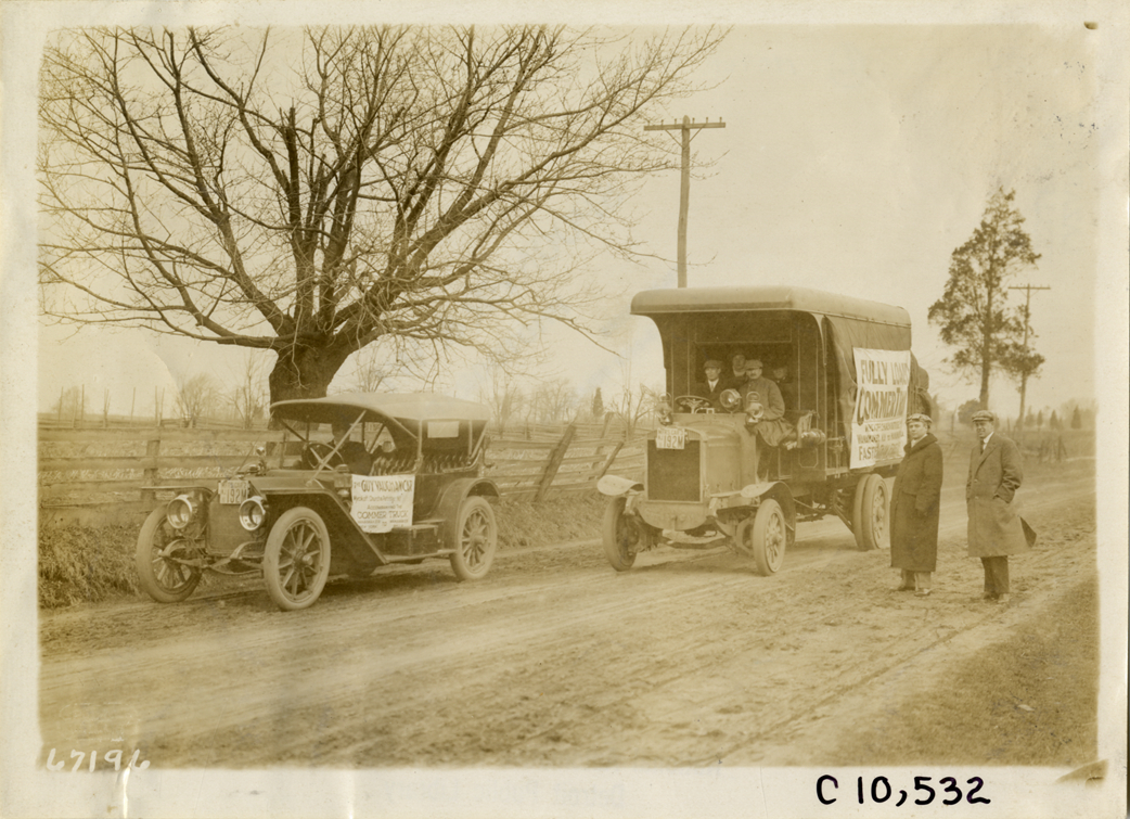 1911 Commer truck and Guy Vaughan automobile