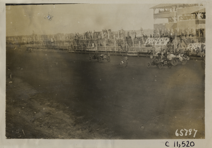 Racecars crossing finish line, Atlanta Speedway