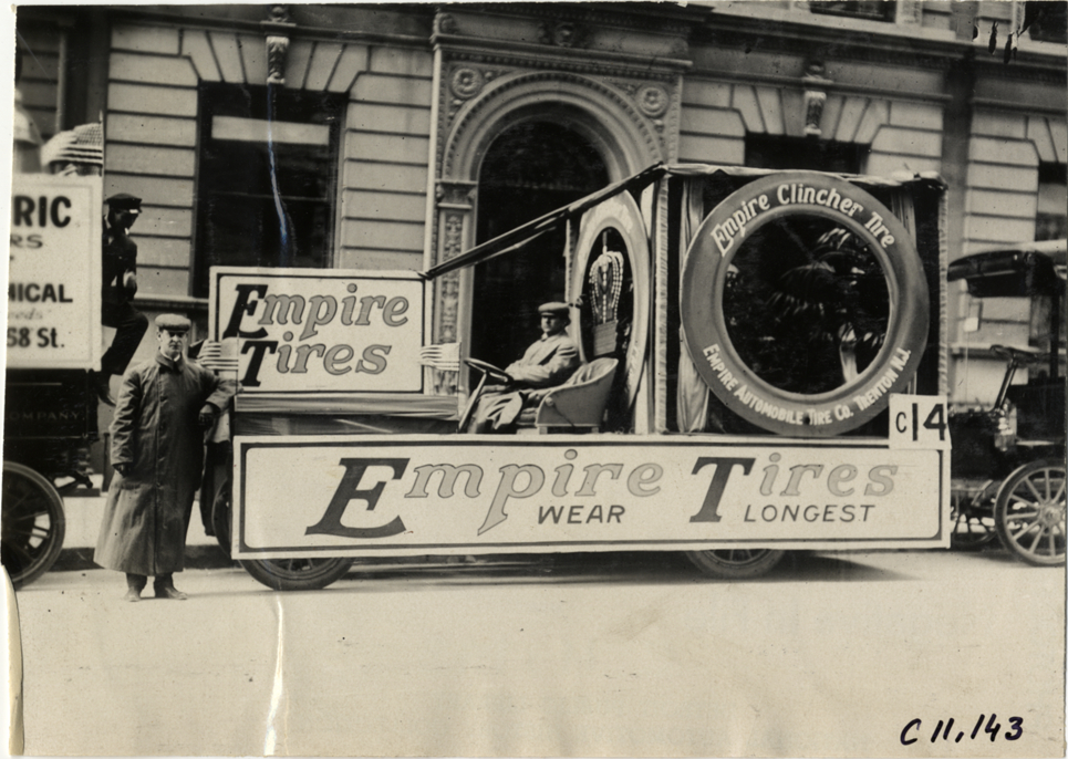 Empire tires float, 1909 New York automobile carnival