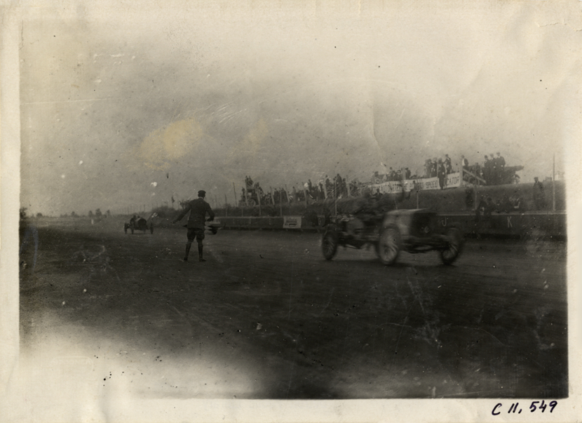 Racecars crossing finish line, Atlanta Speedway