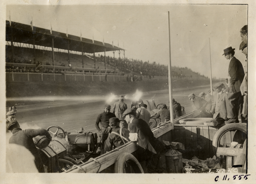 Pit crews with two racecars, Atlanta Speedway