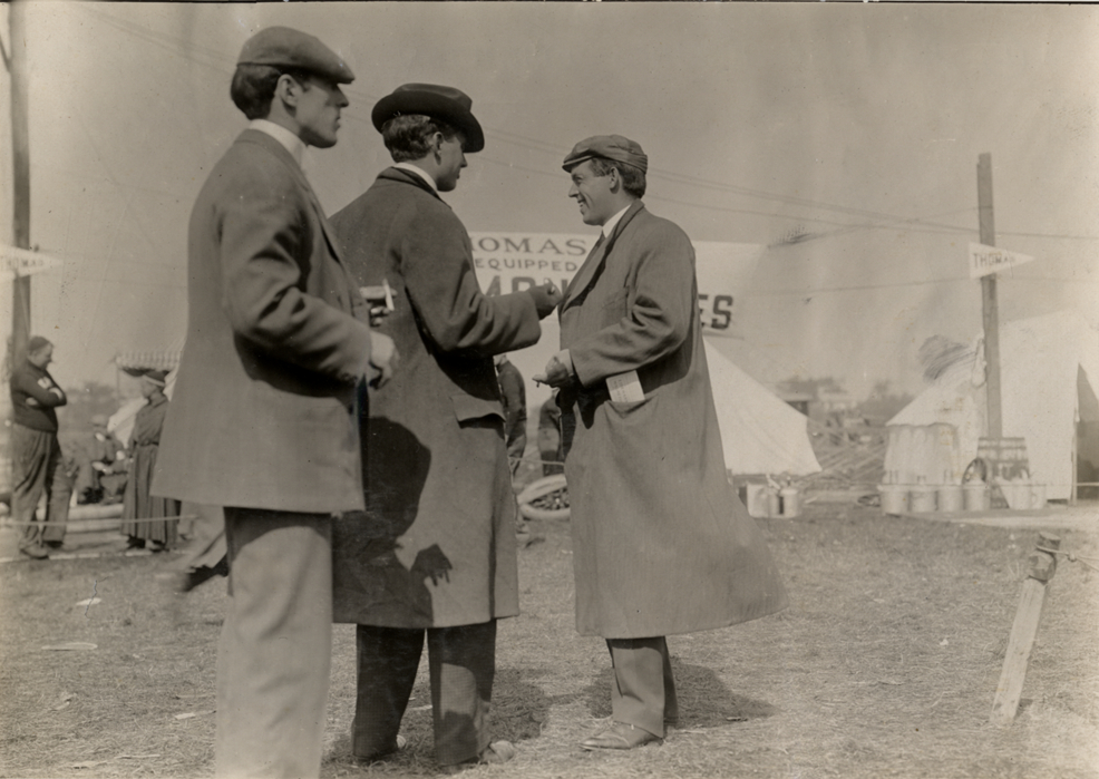 Men conversing, 1908 Brighton Beach races