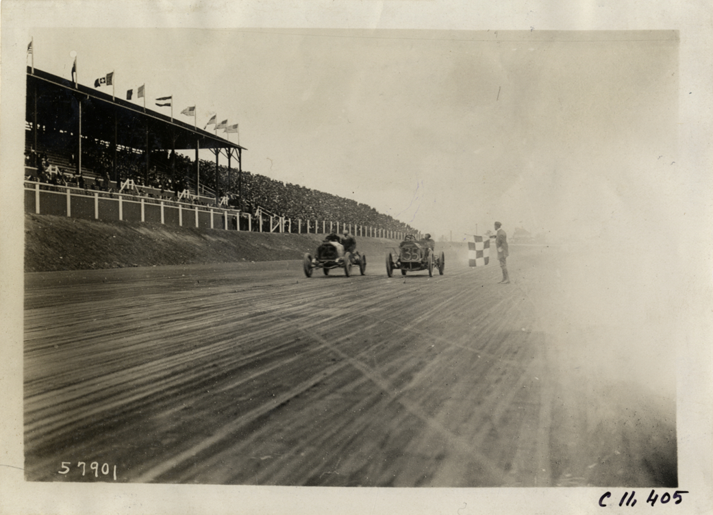 Racecars crossing finish line, Atlanta Speedway